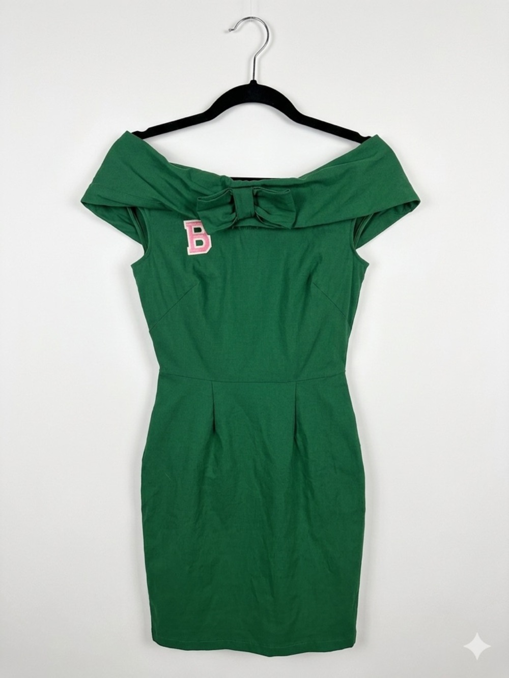 Unique Vintage Barbie Green Dress XS Bow Sheath Dress with Pink Appliqué